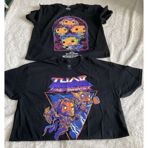 Funko Pop Marvel Dr. Strange Multiverse of Madness & Thor Black T-shirt Lg Set 2 - Picture 1 of 11